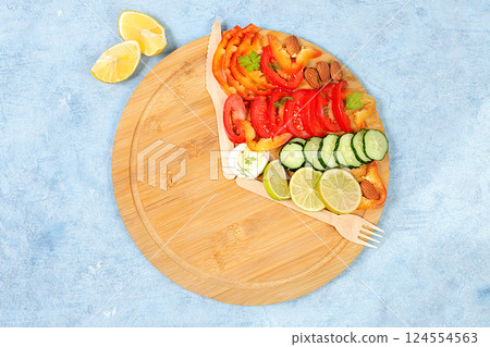 Diet concept and intermittent fasting. Healthy breakfast with ingredients from organic products for weight loss, healthy lifestyle. selective focus Diet concept and intermittent fasting. Healthy breakfast with ingredients from organic products for weight loss, healthy lifestyle. selective focus 124554563