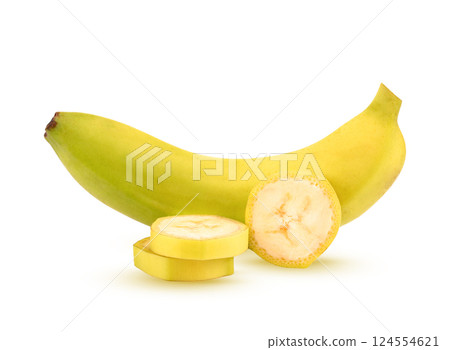resh yellow banana and slice  on  white background. 124554621