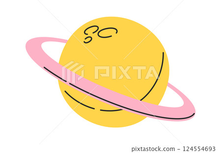 Planet Saturn orbiting hand-drawn doodle 124554693