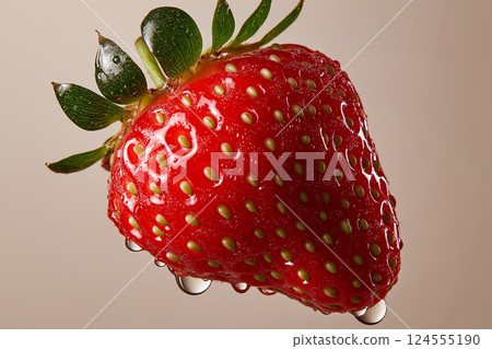 Fresh strawberry splashing in clear water background with vibrant juicy details. A vivid strawberry splashing into water, showcasing freshness and vitality. Summer, vitamins, healthy eating theme 124555190