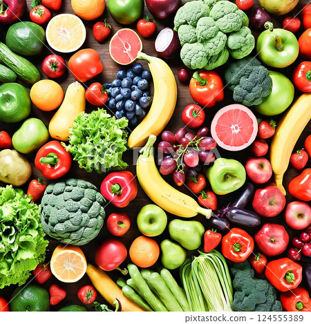 Fresh vegetables and fruits [AI generated image] 124555389
