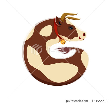 Cartoon farm font type, funny cow animal typeface, vector English alphabet for kids. Farm font letter G in shape of cow or bull for farmer agriculture and cattle farm cartoon typeface alphabet 124555409