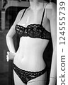 Closeup of black underwear on mannequin in a fashion store showroom 124555739