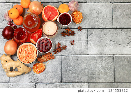 ingredients to strengthen the immune system. Healthy natural products with vitamin C to treat flu ingredients to strengthen the immune system. Healthy natural products with vitamin C to treat flu 124555812