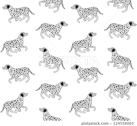 Vector seamless pattern of flat Dalmatian dog 124556003