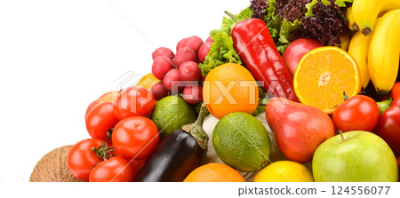 Collection fruits and vegetables isolated on a white background. 124556077