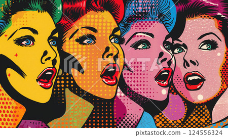 Pop art style faces with vibrant colors. Pop art style faces with vibrant colors. 124556324