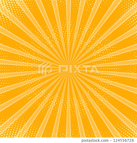 Vector yellow abstract ray background. Light of sunburst. Yellow starburst with halftone. Sun gold sky ray texture. Flash star burst 124556728