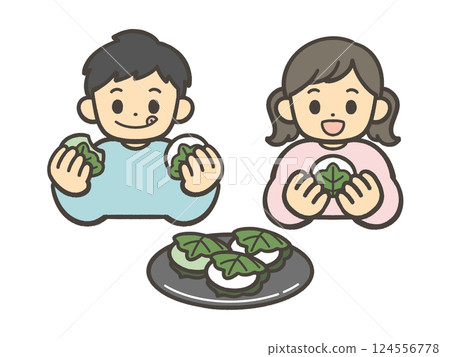 Child eating kashiwamochi 124556778