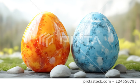 Colorful and shiny eggs. Easter time 124556795