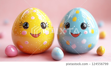 Colorful and shiny eggs. Easter time 124556799