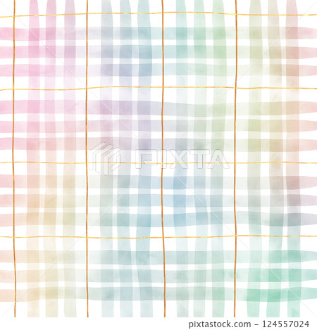 Rainbow Gold Plaid Gingham Check Hand Drawn Background Overlay 124557024