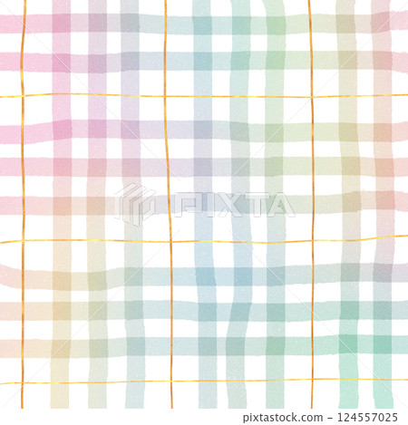 Rainbow Gold Plaid Gingham Check Hand Drawn Background Overlay 124557025