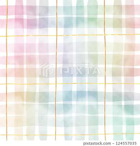 Rainbow Gold Plaid Gingham Check Hand Drawn Background Overlay 124557035