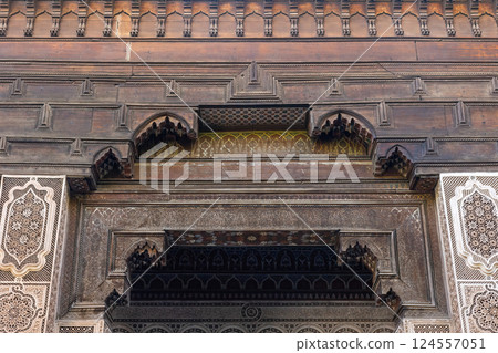 Detail of Bahia Palace in Marrakesh, Morocco . 124557051