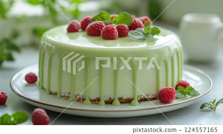 Cake mint raspberry glaze dessert food 124557165