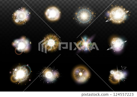 set of burst light flash glow with flare effect set of burst light flash glow with flare effect 124557223