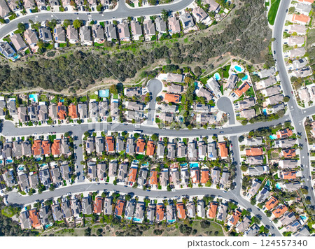 Aerial view houses in Scripps and Poway in San Diego, South California, USA 124557340