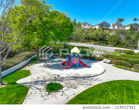 Aerial view of small community park in Scripps and Poway in San Diego, South California, USA 124557341