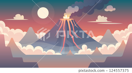 Volcanic Landscape Flat Style Illustration Volcanic Landscape Flat Style Illustration 124557375