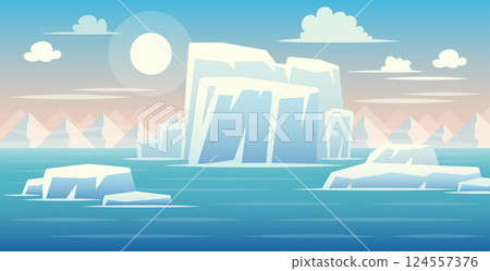 Iceberg in the Ocean Landscape Flat Style Illustration 124557376