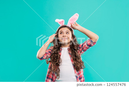 Rabbit style. happy easter. childhood happiness. child in rabbit costume. time for fun. 124557476