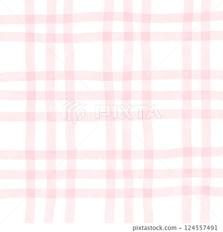 Pink Plaid Gingham Hand Drawn Background Pattern Overlay 124557491