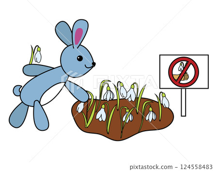 Bunny picks flowers from a flowerbed. Vector illustration isolated on white background. Bunny picks flowers from a flowerbed. Vector illustration isolated on white background. 124558483