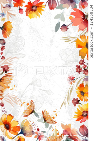Postcard with beautiful flowers with space for text. Floral background. hand drawing. Not AI, Vector illustration 124559334