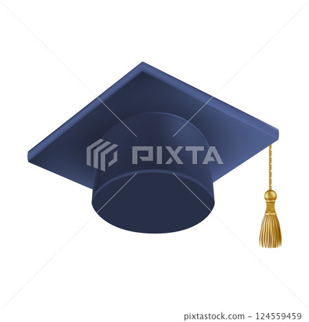 Realistic Blue graduate cap. 3D Graduation Doctoral hat. 124559459