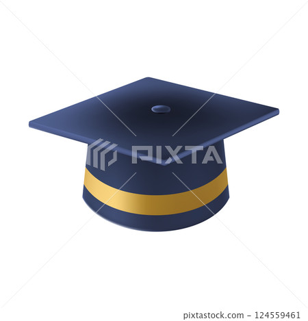 Realistic Blue graduate cap. 3D Graduation Doctoral hat. Realistic Blue graduate cap. 3D Graduation Doctoral hat. 124559461