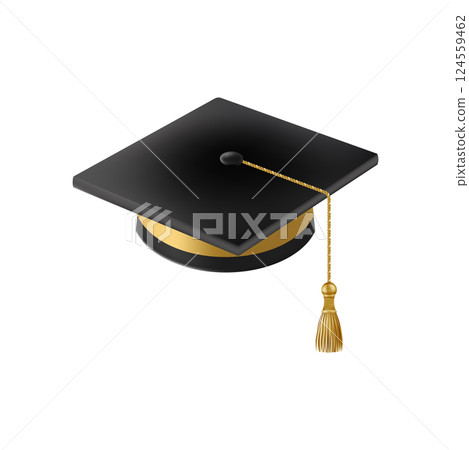 Realistic Black graduate cap. 3D Graduation Doctoral hat. Realistic Black graduate cap. 3D Graduation Doctoral hat. 124559462