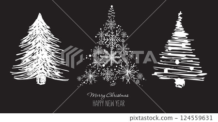 Christmas tree hand drawn illustration on black 124559631