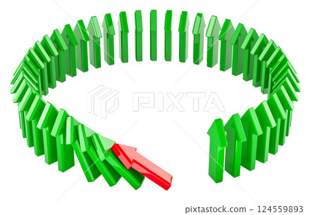 Domino effect from arrows. 3D rendering 124559893