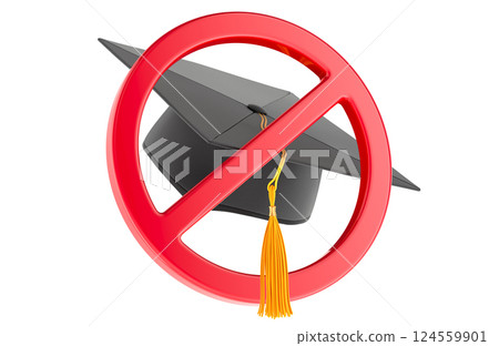 Prohibition sign with graduation cap, 3D rendering 124559901