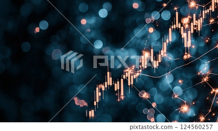 Illuminated golden candlestick chart on dark background with bokeh lights. Stock market growth and data analysis concept Illuminated golden candlestick chart on dark background with bokeh lights. Stock market growth and data analysis concept 124560257