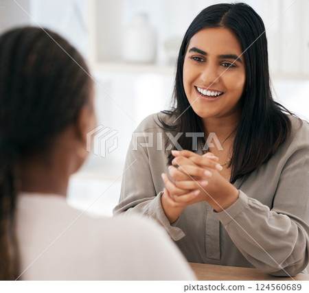 Meeting, human resources and interview with a business woman talking to an employee during the recruitment process. Hiring, strategy and planning with a female worker and coworker in discussion 124560689