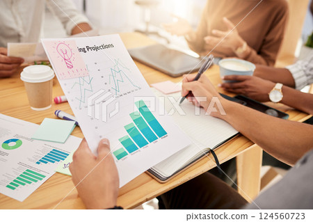 Business people, marketing research and documents of graphs, finance chart and investment logistics, strategy and feedback in office. Hands of team meeting, planning and writing on paper infographic Business people, marketing research and documents of graphs, finance chart and investment logistics, strategy and feedback in office. Hands of team meeting, planning and writing on paper infographic 124560723