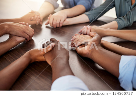 Diversity, hands holding and business partnership for support, motivation and teamwork. Friends connecting hand, collaboration together sharing success goal vision together and team building. 124560737