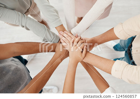 Support, solidarity and hands stacked of business people in a meeting with trust, teamwork and community. Mission, motivation and workers in collaboration for goal, celebration and success from above Support, solidarity and hands stacked of business people in a meeting with trust, teamwork and community. Mission, motivation and workers in collaboration for goal, celebration and success from above 124560857