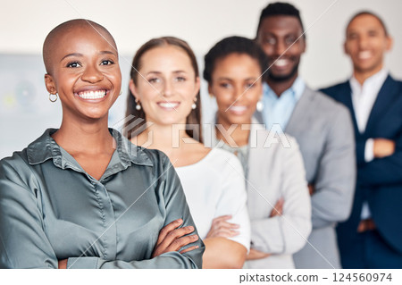 Portrait, teamwork and success with a female leader, CEO or manager and her team in a line in the office. Diversity, leadership and collaboration with a man and woman employee group together at work Portrait, teamwork and success with a female leader, CEO or manager and her team in a line in the office. Diversity, leadership and collaboration with a man and woman employee group together at work 124560974
