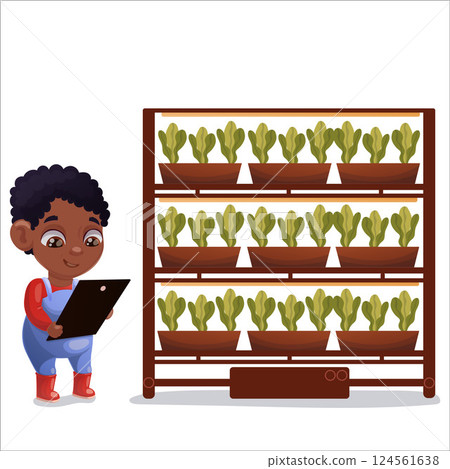 Illustration of a child doing gardening and animal husbandry Illustration of a child doing gardening and animal husbandry 124561638