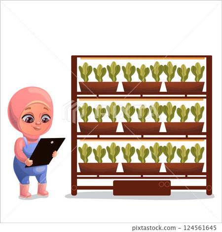Illustration of a child doing gardening and animal husbandry 124561645