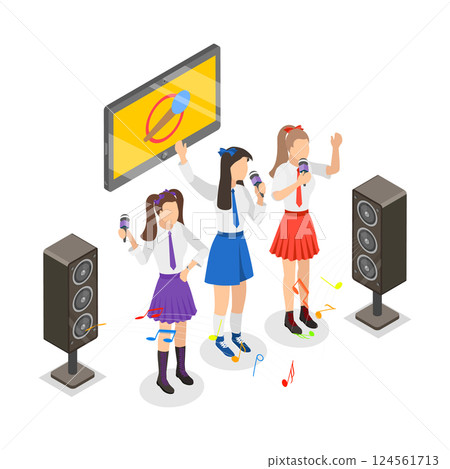 3D Isometric Flat Vector Illustration of Friends Time Together, Having Fun at Office Party. Item 1 124561713