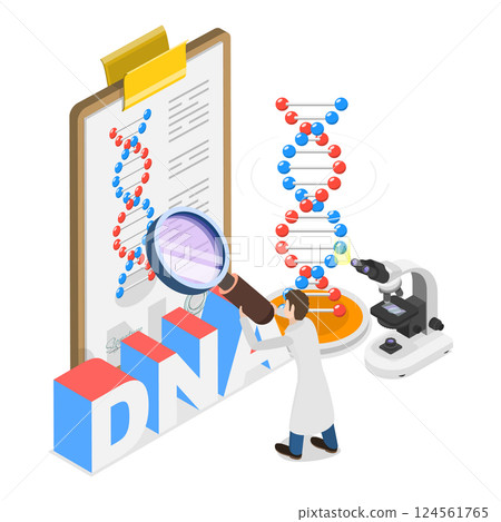 3D Isometric Flat Vector Illustration of Genetic DNA Science, Gene Engineers and Decoding Technologies. Item 2 3D Isometric Flat Vector Illustration of Genetic DNA Science, Gene Engineers and Decoding Technologies. Item 2 124561765