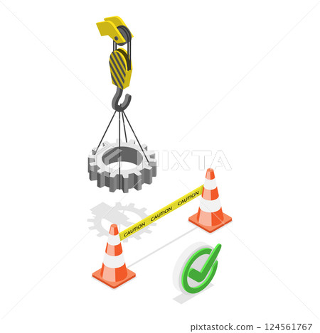 3D Isometric Flat Vector Illustration of Barricade Lifting Zone, Work Safety Rules. Item 2 124561767