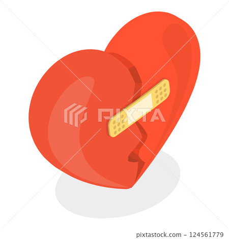 3D Isometric Flat Vector Set of Broken Hearts, Three-dimensional shattered love symbols. Item 3 124561779