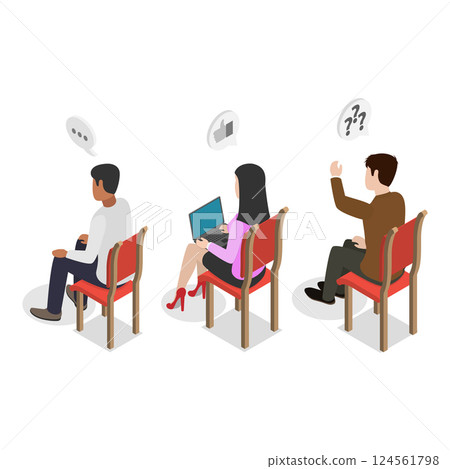 3D Isometric Flat Vector Illustration of Lecture Or Seminar , Students in Audience. Item 2 124561798