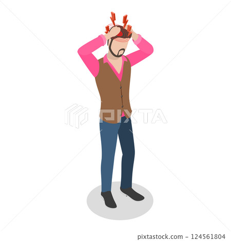 3D Isometric Flat Vector Set of Body Pain, Chronic Ache, Joint Inflammation, Headache. Item 3 124561804