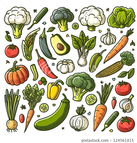 Illustration of many vegetables 124561815